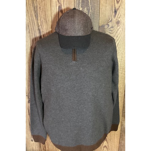 Pull de chasse col zippé marron Lg00197