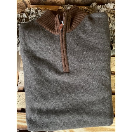 Pull col zippé marron Lg00197