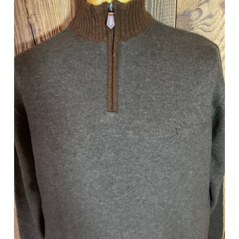 Pull de chasse col zippé marron Lg00197